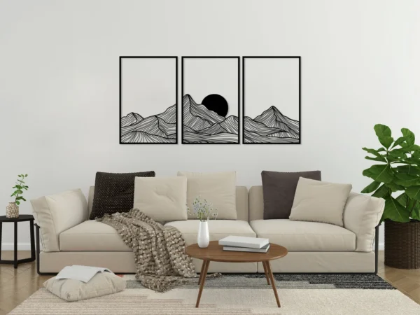 Mountain and Sun Metal Wall Art Set of 3