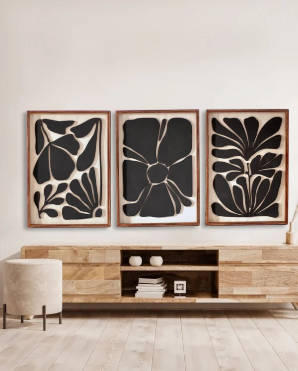 Abstract Flowers Wall Art, Tropical Leaf Wood Wall Art